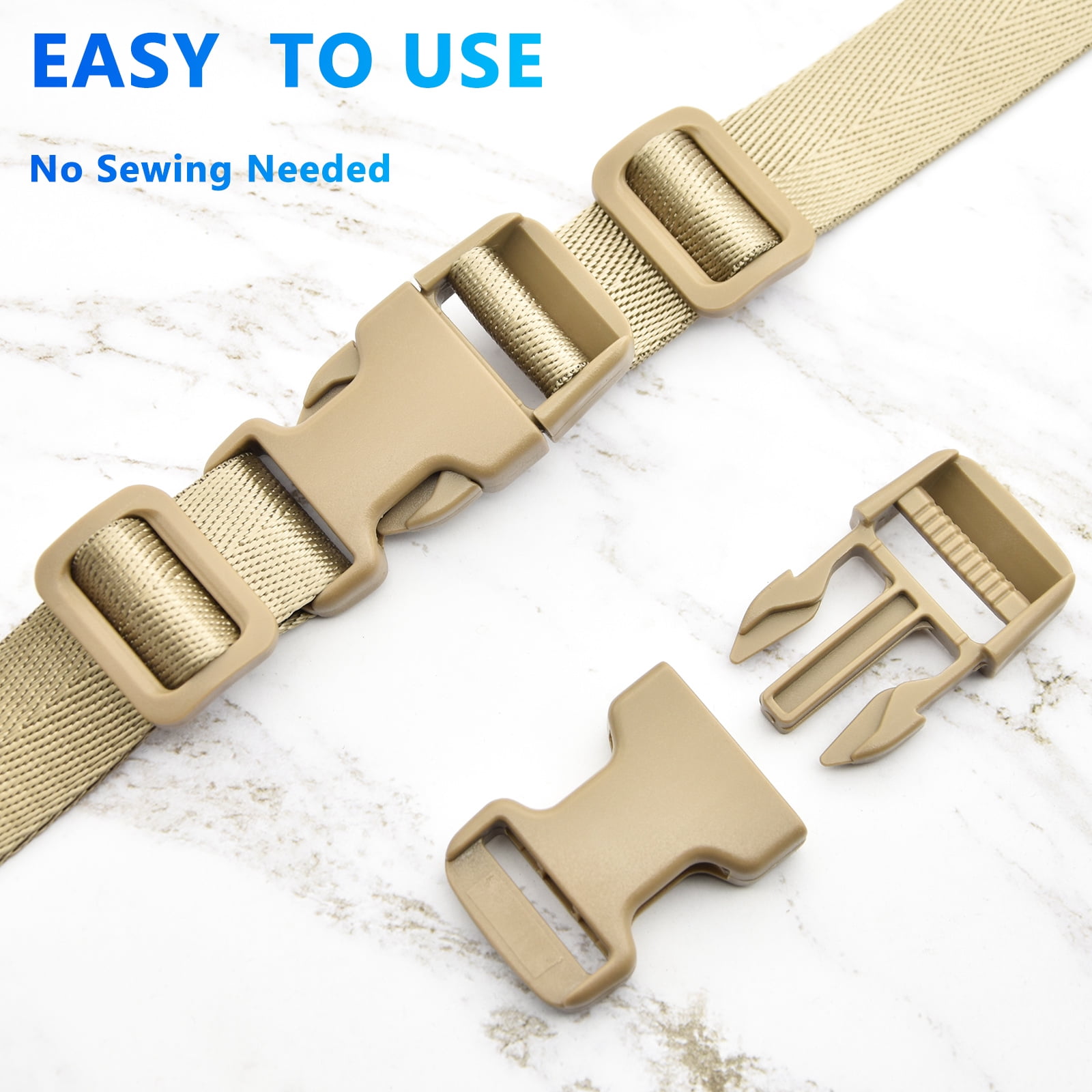REDAPRIC Buckles Nylon Strap Set of 1 inch 10 Yards Webbing Straps With 10  pcs Nylon Quick Side Release Buckle and 20 pcs Tri-Glide Plastic Buckles