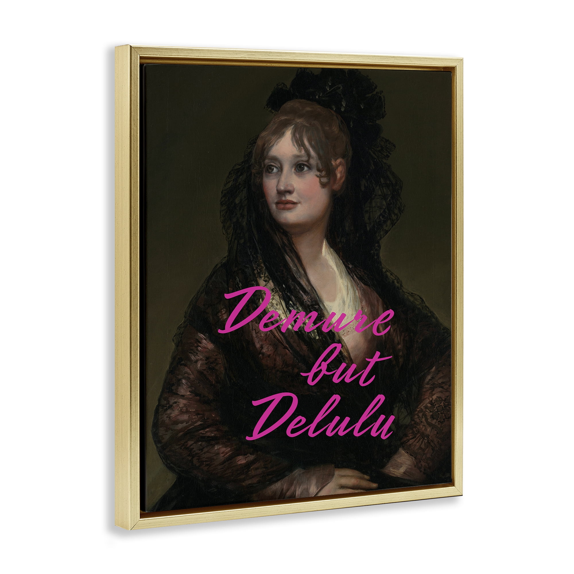 Stupell Industries Iconic Demure But Delulu Gold Framed Floater Canvas Wall Art, design by Grotto Studios