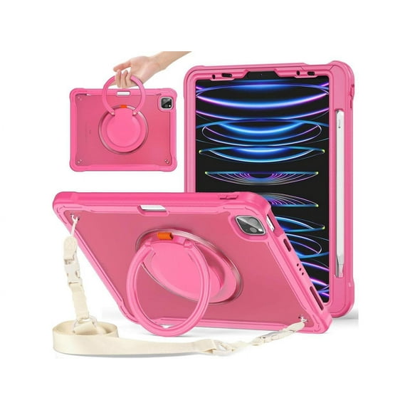 Case For For iPad Air 13 inch 2024 (M2), iPad Pro 12.9 inch 2022 6th 2021 5th 2020 4th 2018 Shockproof Cover with Pencil Holder, Rotatable Stand, Shoulder Strap