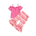 thumbnail image 2 of Aojekbee Kids Girl Summer Outfits Cold Shoulder Short Sleeves Button T-Shirt and Elastic Floral Flare Pants Cute 2 Piece Clothes, 2 of 10