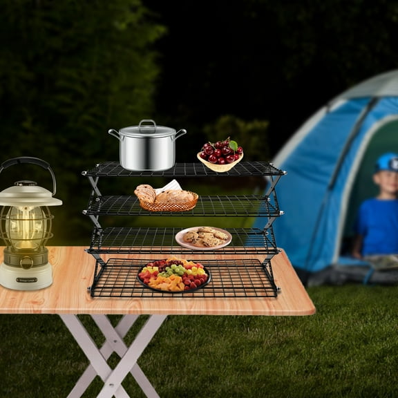 Peakora 4-Tier Portable Collapsible Cooling Rack with Non-stick Coating Grilling Multifunctional Drying Rack Cooling Rack for Cookies Baking Large Capacity