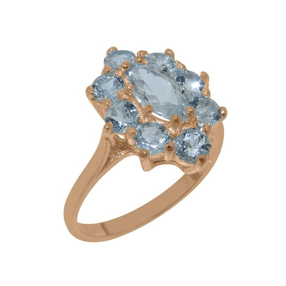 LBG British Made 18k Rose Gold Natural Aquamarine Womens Statement Ring - 33 size options - Size 10