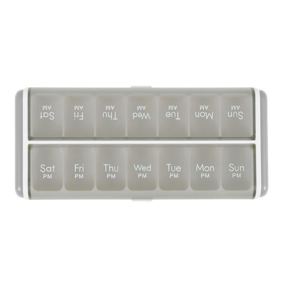 Unique Bargains Durable 14 Grids Double Row Pill Organizer Case Gray