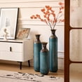 thumbnail image 6 of Aqua Blue Tall Floor Vase - 20.4/24.4/28.34 in Metal Droplet-Shaped Vases Extra Large Decorative Vase Set of 3 Living Room Modern Gorgeous Home Decoration Large Glazed Metal Vase, 6 of 19