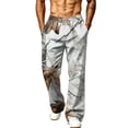 thumbnail image 2 of Men's Baggy Camo Sweatpants Wide Leg Hunting Loose Joggers Workout Athletic Sweat Pants wtih Pockets Light Gray L, 2 of 7