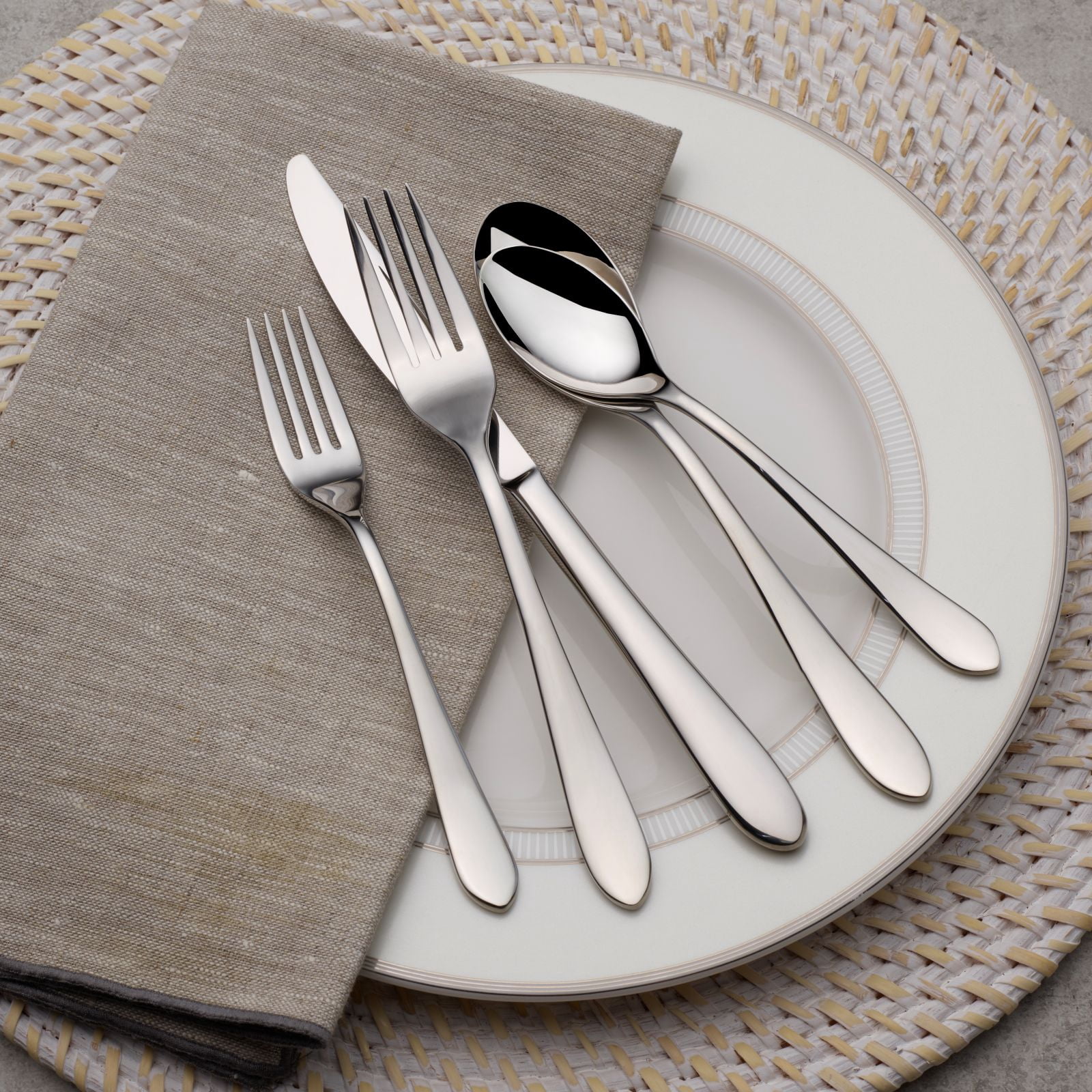 Fitz and Floyd Nevaeh Coupe 18.10 Stainless Steel Forged 45-Pc Flatware Set, Service for 8