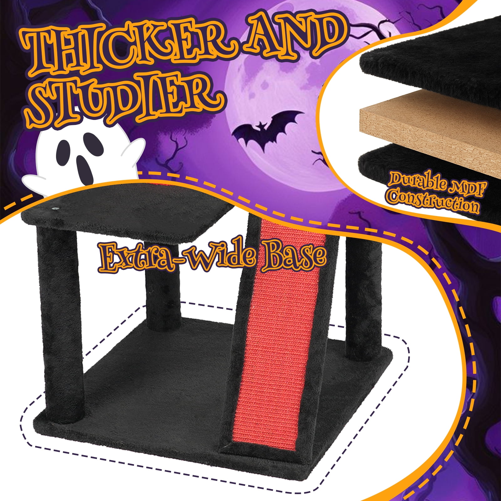 Zimtown 2-Level Halloween Cat Tree, Black & Red Pet Furniture with Scratching Post & Hideout
