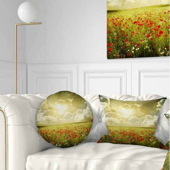 Designart Wild Poppies on Cloudy Background - Landscape Printed Throw Pillow - 12x20