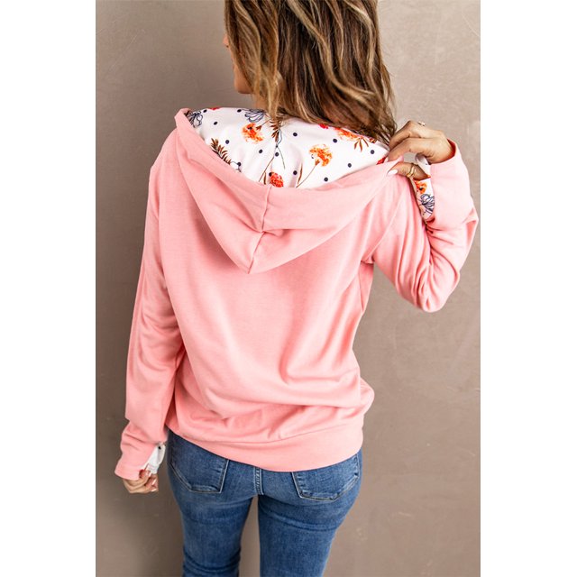 ABPHQTO Abrigo rosa con capucha y cremallera completa para mujer con estampado floral en el interior con capucha