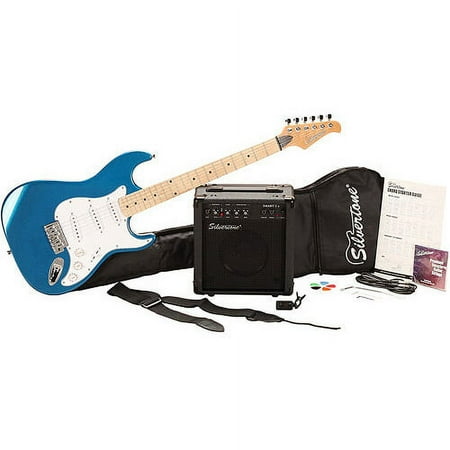 Silvertone SS10 Citation Candy Blue Electric Guitar Package, with Guitar Amp, Cable, Carrying Bag, Tuner and more