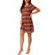 thumbnail image 4 of Camisón de noche para mujer INSPIRE CHIC, cuello redondo, mangas cortas, vestido de dormir a rayas, color burdeos, 4 of 6