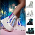 thumbnail image 3 of Womens Round Toe Chunky Platform Boots Fashion Lace-Up Zip Block Heel Combat Ankle Boot Goth Stacked Wedge Motorcycle Booties, 3 of 6