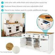 Sunnydaze 52 Solid Pine Sideboard Cabinet with 3 Doors 3 Drawers and Adjustable Shelf, White