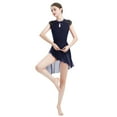 thumbnail image 5 of IBTOM CASTLE Women Elegant Lyrical Dance Dress Lace Cap Sleeve Asymmetrical Tulle Skirt Leotard Contemporary Ballet Dancewear M Navy Blue, 5 of 8
