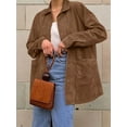 thumbnail image 4 of Faux Suede Jacket Women Fall Fashion Leather Jackets Long Sleeve Button Down Winter Coats Shackets Outerwear Brown M, 4 of 9
