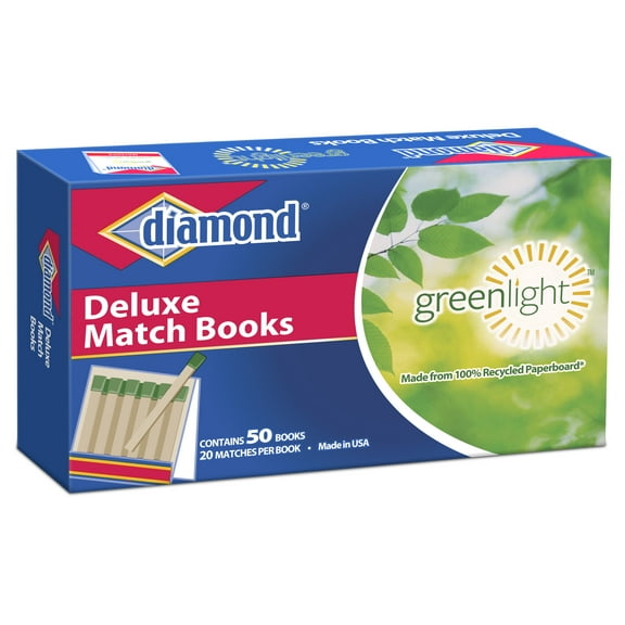 Diamond Green Light Deluxe Matchbook, 50 Match Books, 20 Matches Each