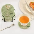 thumbnail image 3 of Yayeee 6 PCS Drink Coasters with Holder Set Woven Absorbent Round Tabletop Hot Pad, Light Green Martini, 3 of 7