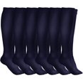 thumbnail image 1 of SOCKS'NBULK 6 Pairs of Cotton Womens Knee High Socks, Flat Knit, Solid Colors, Navy, 1 of 2