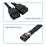 2 Pack Motherboard 9 Pin USB 2.0 to Dual 9 Pin Extension Splitter, Motherboard USB Splitter 9 Pin Header Cable, USB2.0 Header Splitter for Internal Computer Motherboard (Braided Black)