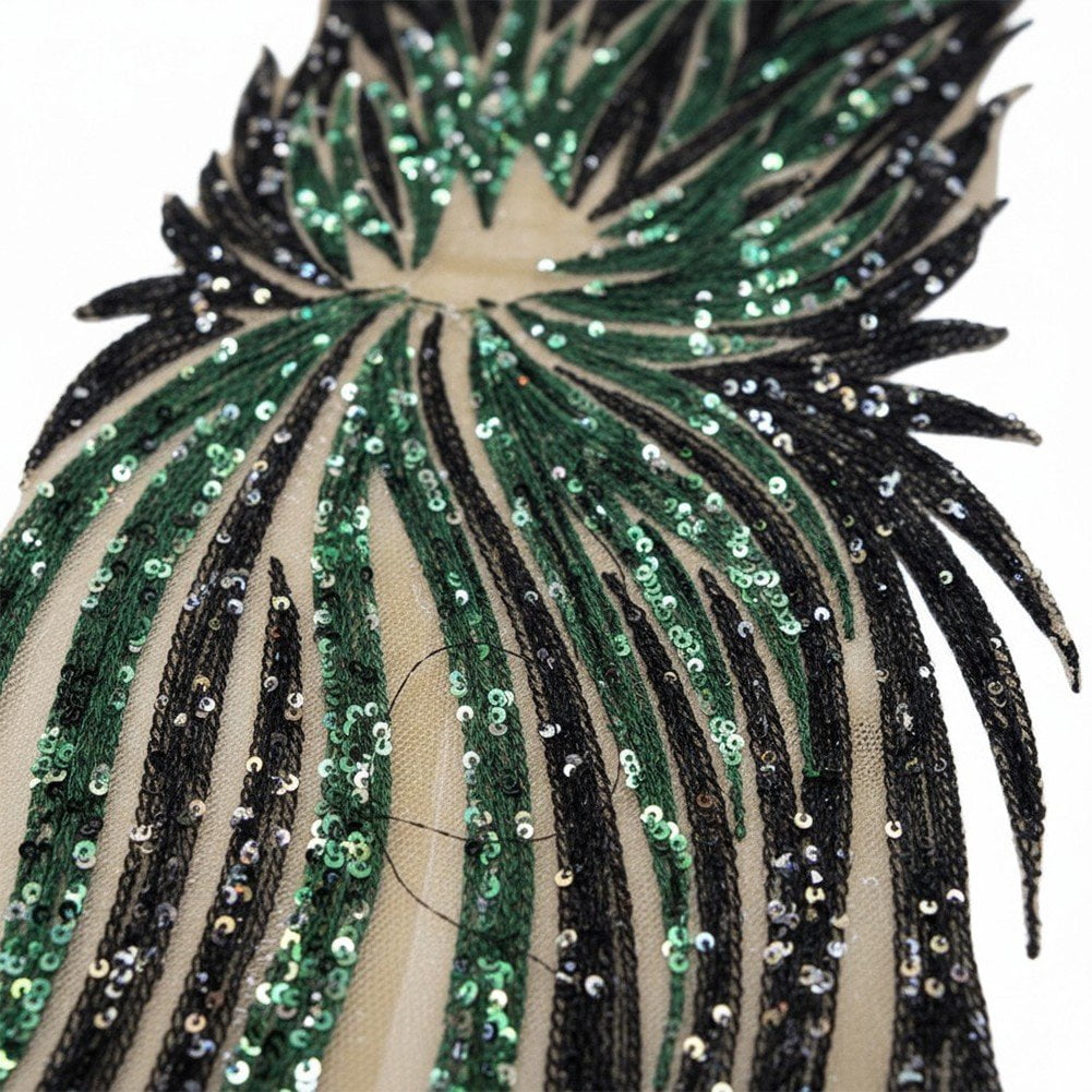 Hzzsbu Sequin Embroidery Appliques Fabric Apparel Decoration Evening Dress Striped Angle Embroidered Sequin Long Material