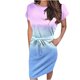 thumbnail image 1 of Puntoco Vestido De Manga Corta Con Cuello Redondo Y Cintura Con Cordones Degradados Para Mujer Púrpura Xxl,Regalos Para Mujer Joven, 1 of 4