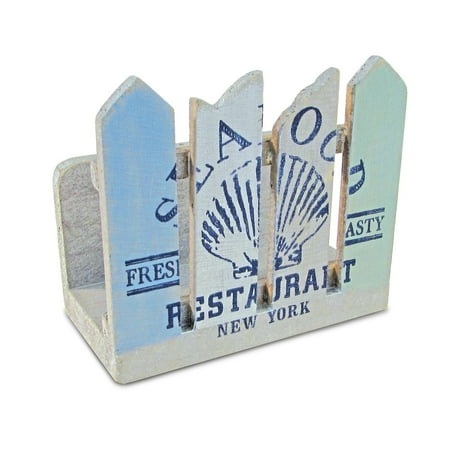Wooden Turkey Napkin Holder Puzzled Fence “Seafood Restaurant” Wooden Napkin Holder, 4.5 Inch Intricate & Meticulous Wood Art Handmade Tabletop Paper Towel Tissue Organizer Nautical Themed Bar Supply Home & Kitchen Accessory ()