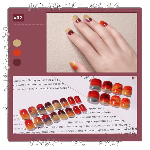 Tryvkinvive 24PCS Short Square Press On Nails,Red Orange Gradient Watercolor Glossy Full Cover Acrylic Fake Nails,Reusable Pre-shaped Glue On Nails for Women Daily Wear & Casual Occasions