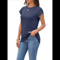 thumbnail image 2 of Camiseta de Verano para Mujer, Color Liso, Cuello Redondo, Corta, Azul Marino, Talla S, 2 of 6