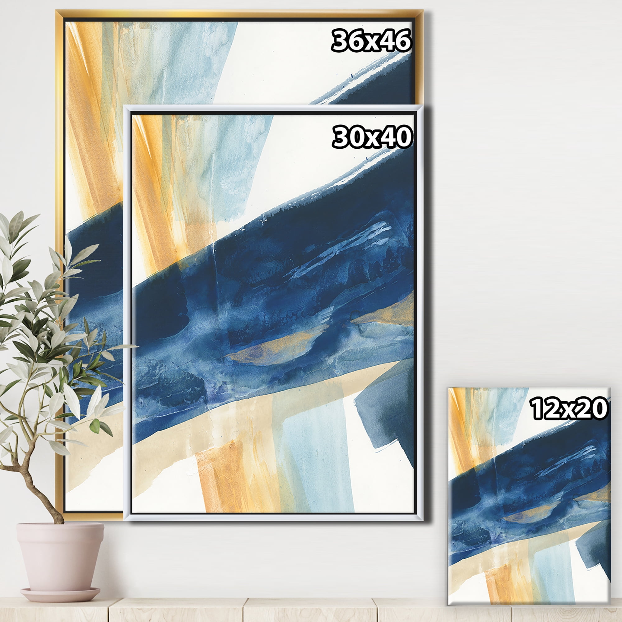 Designart ' Indigo Panel I ' Glam Modern Framed Canvas