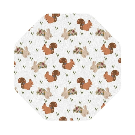 

Matuu Rabbit And Squirrel for Cup Coasters Set of 6 Leather Coasters Desk Coasters for Office Measures 4” x 4” Octagon