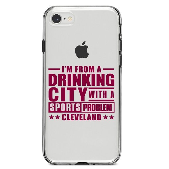 DistinctInk Clear Shockproof Hybrid Case for iPhone 7 8 SE (2020 Model) 4.7" Screen TPU Bumper Acrylic Back Tempered Glass Screen Protector - Cleveland Drinking City Sports Problem