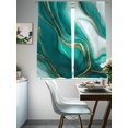 thumbnail image 4 of Teal Marble Sheer Curtains 63 Inch Length 2 Panels Set Window Treatments, Modern Gradient Abstract Gold Fluid Art Rod Pocket Semi Curtains for Living Room/Bedroom/Kitchen Décor, 104"W x 63"L, 4 of 7