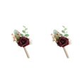 thumbnail image 4 of Qarigey Flores de boda artificiales fijas de forma estable en el ojal para el novio ojal en el ojal rojo vino Vino rojo 2Conjunto, 4 of 6