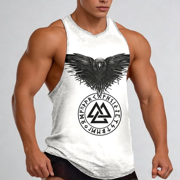 BUWTTED Mens Tank Top Print Sleeveless Shirt Retro Graphic Muscle Casual Streetwear Athletic Fit Breathable Summer Tee White Shirt L