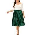 thumbnail image 2 of MODA NOVA Junior's Plus Size Elastic Waist Metallic Velvet Pleated Midi Skirt, 2 of 6
