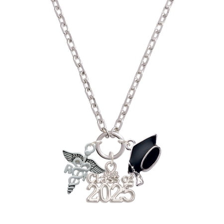 Delight Jewelry Silver-tone Registered Nurse Caduceus - Silver-tone Class of 2025 Graduation Zoey Necklace, 28"