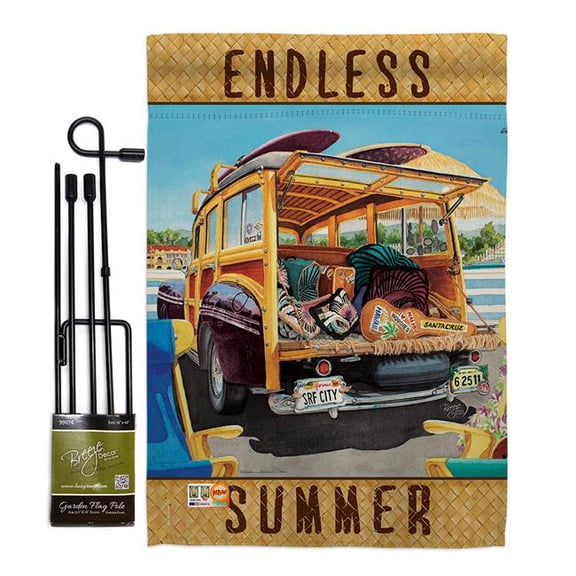 Breeze Decor BD-SU-GS-106073-IP-BO-D-US13-SB 13 x 18.5 in. Surfer Girl Summer Fun in the Sun Impressions Decorative Vertical Double Sided Garden Flag Set with Banner Pole