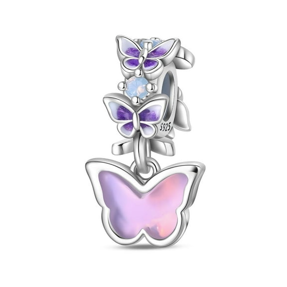 KUNSIR 925 Sterling Silver Romantic Butterfly Dangle Charm For Bracelet Charm