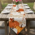 thumbnail image 6 of Burnt Orange Fall Pumpkin Table Runner Linen Burlap Table Runner 90 Inches Long Thanksgiving Maple Leaves Botanical Dresser Scarves for Kitchen Island Coffee Dining Room Party Holiday Decor 13"x90", 6 of 8