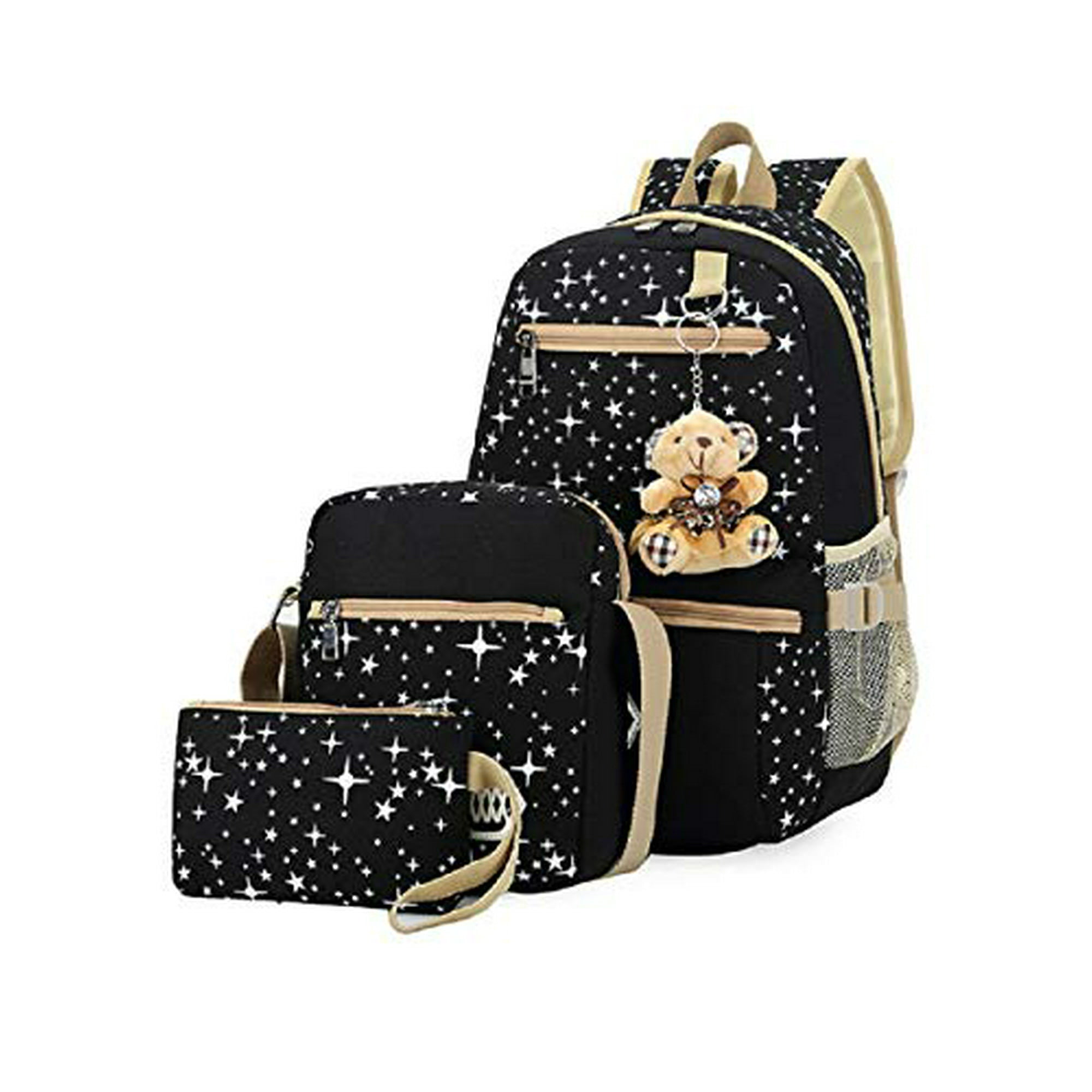 Star Print Girls Canvas Backpacks Set for School School Bags Bookbags for Teenage Girls with Crossbody Bag 3 Pieces Walmart