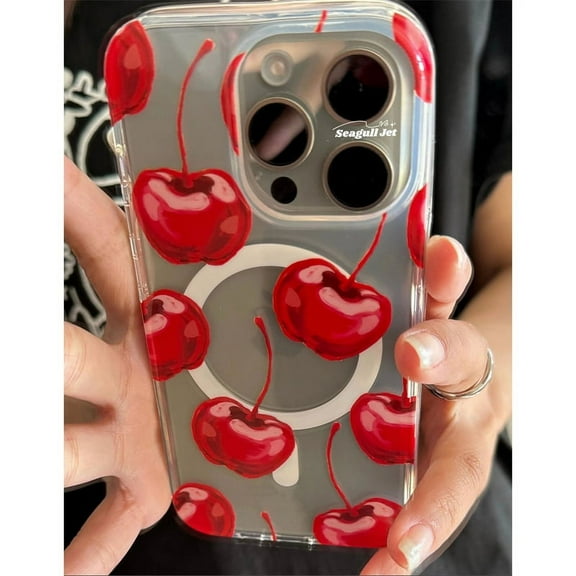 INS Korean red cherry magnetic charging soft case for iPhone 15 14 13 12 11 pro XS Max X XR 7 8 plus se 3 clear shockproof cover