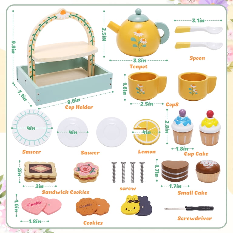 JoyStone Wooden Tea Party Set with Cupcake Stand, 19 Pieces photo 6