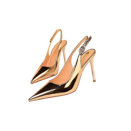 

Ferndule Womens Lightweight Buckle High Heels Walking Anti Slip Ankle Strap Stiletto Heel Wedding Pointed Toe Dress Shoes Champagne 5