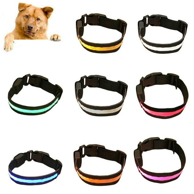 Pet Dog Puppy Nylon Glow in the Dark Collar LED Light Soft Adjustable Neck Strap