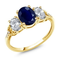 Gem Stone King 3.04 Ct Oval Blue Sapphire White Topaz 10K Yellow Gold Ring