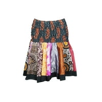 Mogul Colorful Flare Mini Skirt High Waist A-Line Gypsy Hippie Chic Printed Flowy Silk Skater Skirts