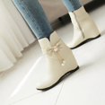 thumbnail image 3 of VKEKIEO Boots For Women Round Toe Mid Heel Booties Bow Slip-On Beige Fall Boots, 3 of 9