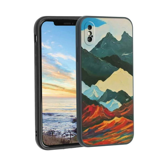 Compatible with iPhone XS Phone Case, mountain-art-paintings-183 Case Men Women, Flexible Silicone Shockproof Case for iPhone XS