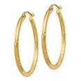 thumbnail image 2 of Real 14kt Yellow Gold Satin and Diamond-cut 2mm Round Tube Hoop Earrings; for Adults and Teens; for Women and Men, 2 of 3