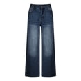 thumbnail image 6 of Mid Rise Wide Leg Jeans for Women Casual Washed Denim Jeans with Pockets Loose Fit Denim Pants Streetwear Fashion Trousers, 6 of 7